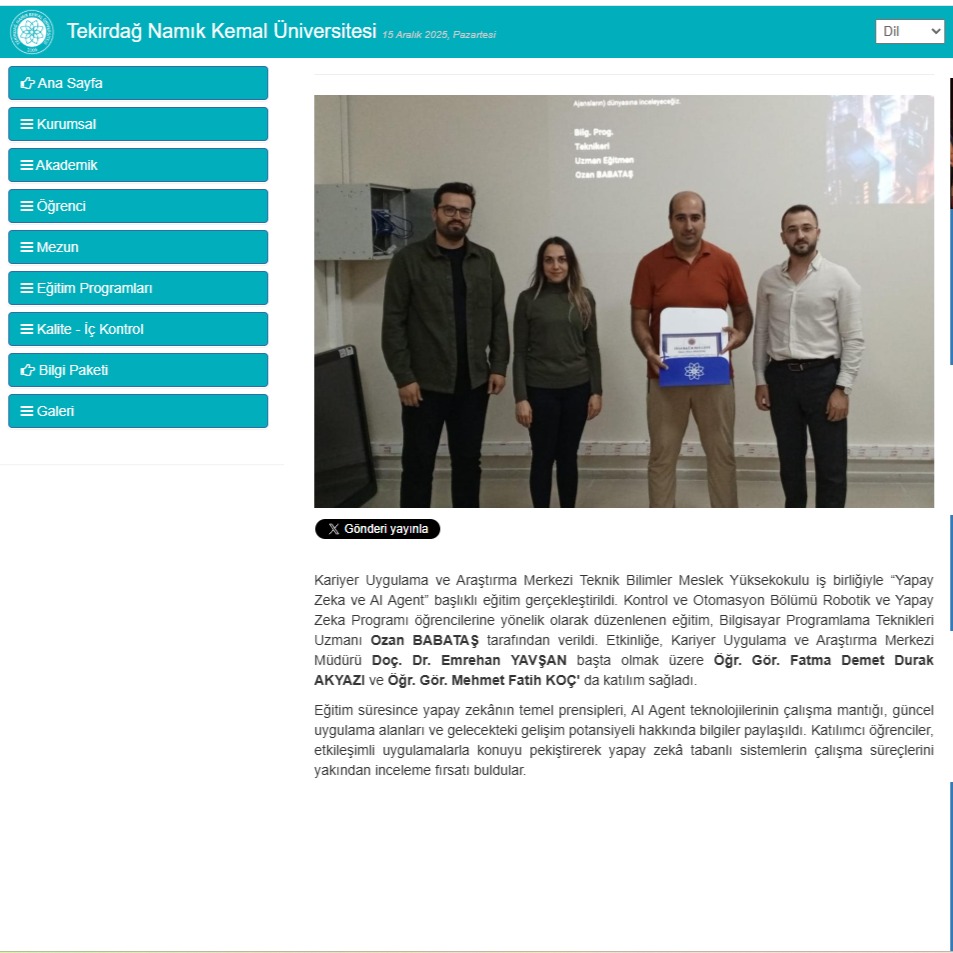 Namık Kemal Üniversitesi'nde yapay zeka semineri